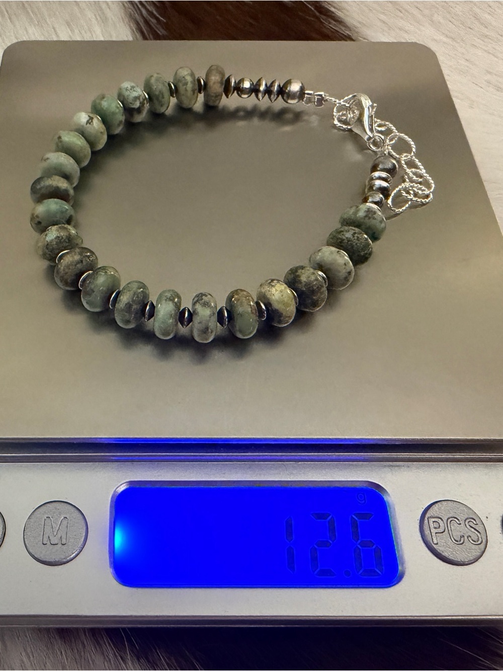 ❤️ 925 Desert Pearls & Saucers Cerrillos Green Turquoise Bracelet Unisex 7+2”L - Picture 10 of 13